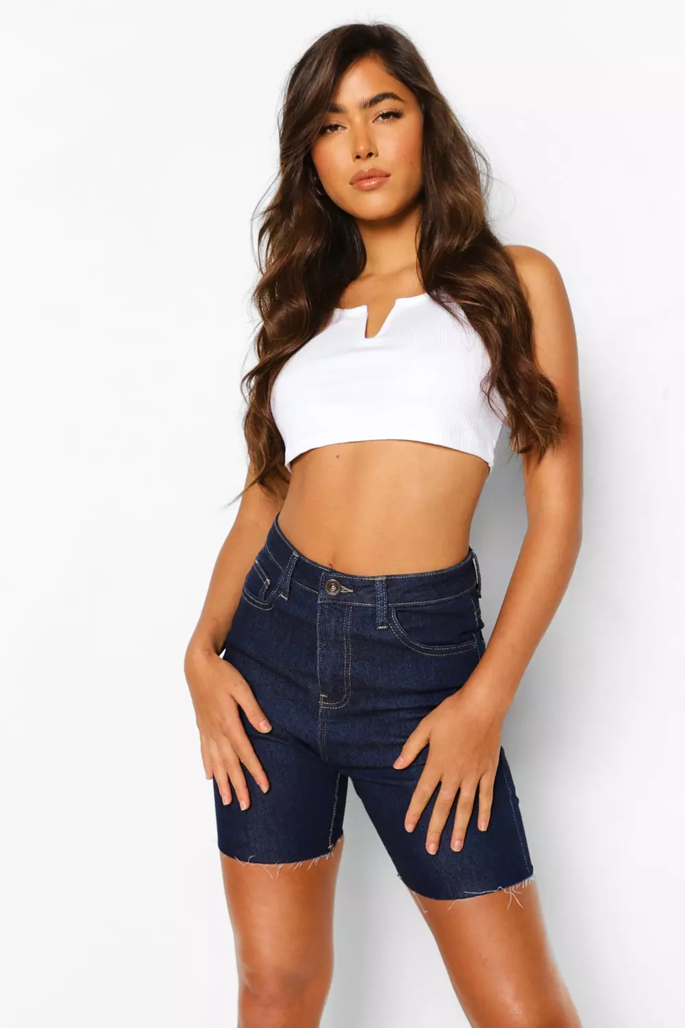 High waisted store jean biker shorts